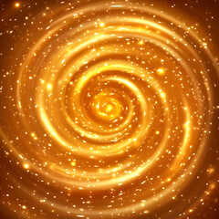 Poster - Golden Galaxy Sparkle Swirl Fantasy Abstract Celestial Cosmic Energy Backdrop Radiating Brilliance