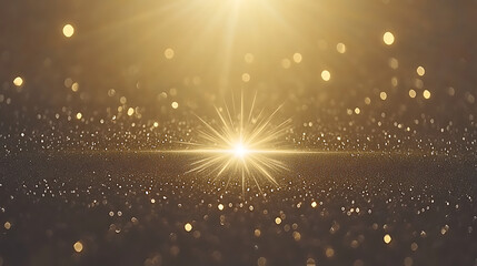 Poster - Golden Glittering Dustscape with Blazing Light and Sparkling Bokeh Spheres Abstract Design