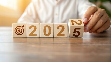 Poster - Businessman Turning the Page: New Year, New Goals, Success, Strategy, Planning, Vision, Future, Achievement, Growth, Progress, Ambition, Target, Mission,       