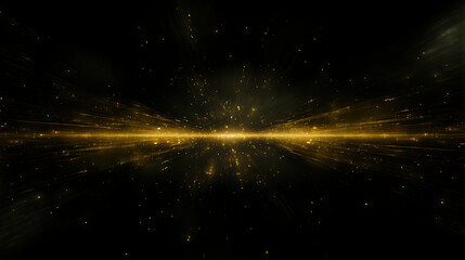 Poster - Golden Horizon Beam of Light Radiating Across Space with Sparkling Particle Effects in Dark Background