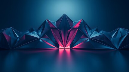 Poster - Abstract geometric mountain range, glowing centre, dark background, use for product presentation