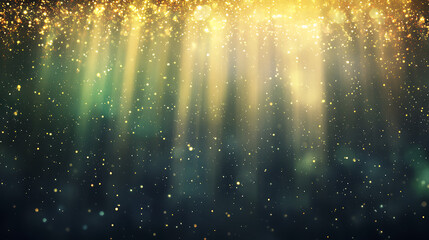 Poster - Golden Light Dust Particles Overlay Effect with Green and Blue Background for Graphic Resources