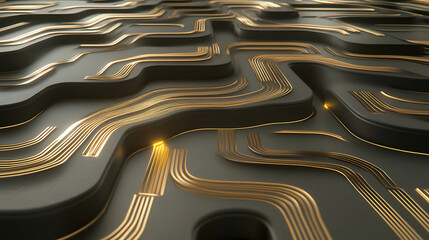 Poster - Golden Paths on a Deep Grey Topography Abstract Representation of Interconnected Systems Network