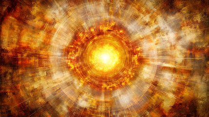 Poster - golden radiance cosmic burst artistic representation visual art intense energy swirl fantasy backdro