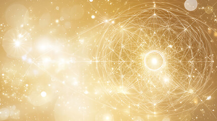 Poster - Golden Sphere Geometric Grid Network Light Burst Abstraction Art High Tech Visualization Backdrop