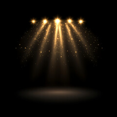 Poster - Golden Stage Illumination with Sparkling Particles for Awards Ceremony and Elegant Presentation Display