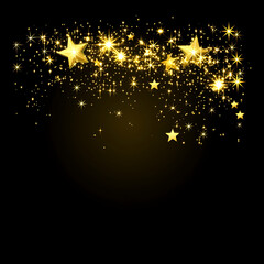 Poster - Golden Star Bursting Cascade Festive Holiday Celebration Festive Backdrop Glowing Glittering Display