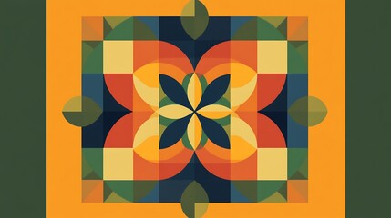 Poster - Abstract geometric pattern, symmetrical design, vibrant colors, decorative tiles