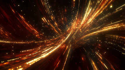 Poster - Golden Streaks of Light Abstract Motion Through a Dark Tunnel Creates a Futuristic Effect