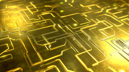 Poster - Golden Technological Circuit Board Design with Interconnected Pathways and Glowing Highlights Effect