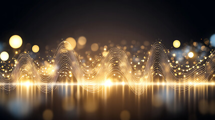 Poster - Golden Wave with Particles on a Dark Background for Technological Designs and Abstract Backdrops