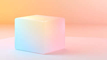 Poster - Gradient Pastel Cube in Soft Focus Dreamy Scene Backdrop for Modern Design and Minimalist Art