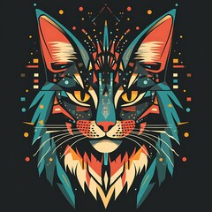 Poster - Abstract cat portrait, stylized design, vibrant colors, modern art