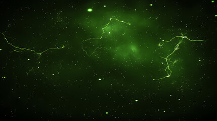 Poster - Green Nebula Abstract Background of Cosmic Dust and Glowing Energy Trails in Deep Space Universe