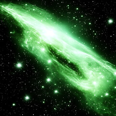 Poster - Green Space Nebula Galaxy with Glittering Stars Cosmic Formation Celestial Clouds Abstract Art