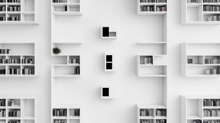 Poster - Bright and Inviting White Room with Expansive Bookshelves Filled with Literature Creating a Cozy and Intellectual Atmosphere Perfect for Reading