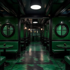 Poster - Green Tiled Retro Interior Restaurant Booths and Windows