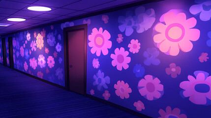 Poster - Hallway Doors with Floral Wallpaper and Recessed Lighting Fixtures in an Illuminated Setting