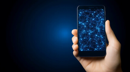 Poster - Hand Holding Mobile Phone Displaying Network Connection Technology for Global Communication