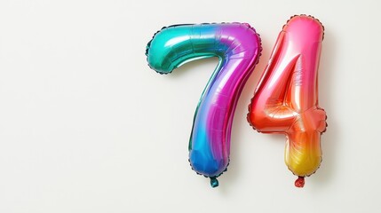 Wall Mural - Colorful Number Balloons for 74th Birthday Celebration on White Background