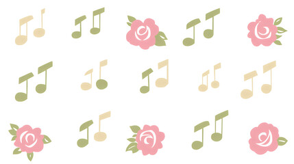 Poster - Harmonious Floral Music Notes Pattern Design in Soft Pastel Shades for Invitations and Crafts