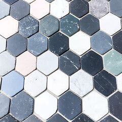 Poster - Hexagon Mosaic Tile Arrangement Pattern with Varied Colors and Marble Effects for Interior Design