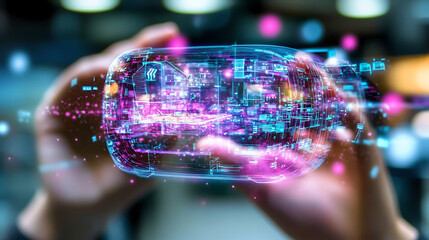Poster - Holding Digital Interface with Glowing Elements in Virtual Augmented Reality Technology Setup