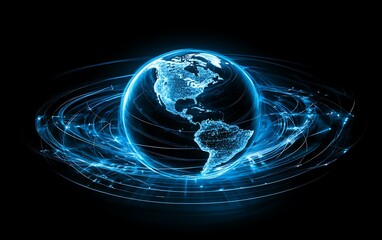 Poster - Digital Earth, Abstract World Map, Rotating Globe, Technology Background, Educational Resource