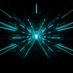 Poster - hyperdrive space tunnel of teal colored futuristic light speed travel visuals and perspectives