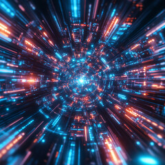 Poster - hyperspace gateway abstract visualization of data transfer and light speed technology concept art