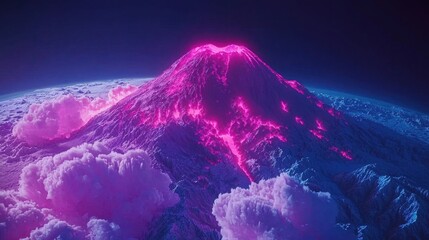 Poster - Realistic 3D Mount Fuji, glowing pink under the first light of dawn