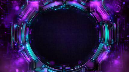 Poster - Illuminated Circular Scifi Portal Frame With Neon Lights And Textured Backdrop Space Age Technology