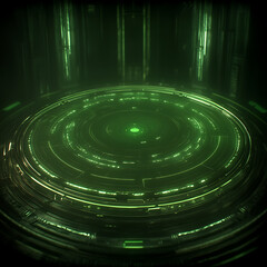 Poster - Illuminated Futuristic Platform in Green Hues with Circular Pattern and Advanced Technology
