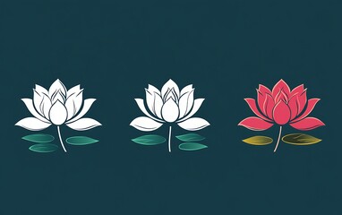 Poster - Three lotus flowers, stylized illustration, design element, possible use in branding or decorative art