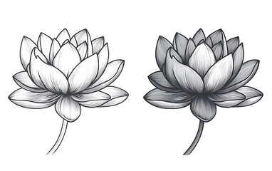 Poster - Two black and white lotus flower illustrations