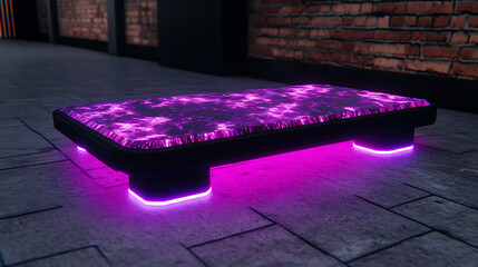 Poster - Illuminated Platform Displaying Abstract Pattern on Brick Pathway with Urban Elements at Night Time