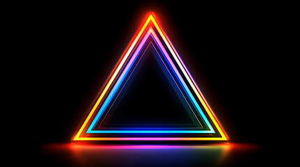 Poster - Illuminated Triangle Layers Glowing Spectrum Futuristic Design on Reflective Surface Black Backdrop