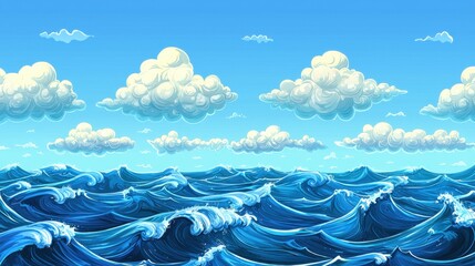 Sticker - Seamless fluffy cloud waves, natural sky textures, ultra-detailed summer background.