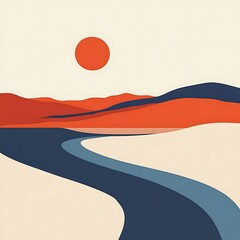 Aufkleber - Abstract landscape, mountains, river, sunset.  Possible use Background image, social media graphic