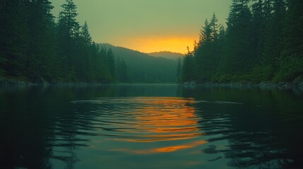 Canvas Print - Misty Sunrise Over Forest Lake