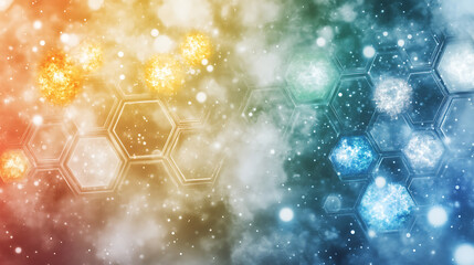Poster - Interconnected Hexagons Network with Abstract Energy Particles and Nebula Space Background Image