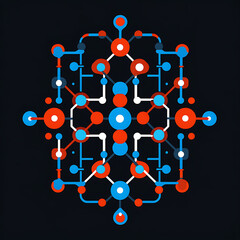 Poster - Interconnected Network of Abstract Geometric Shapes on Dark Background with Blue and Orange Color Theme