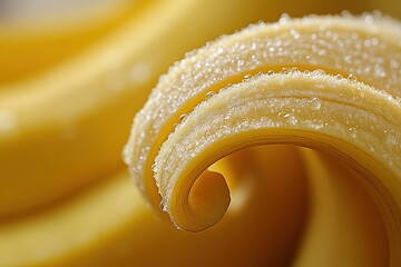 Wall Mural - Banana peel with sugar crystals, curved texture, golden yellow color, smooth surface, close-up macro shot, natural details, sweet aesthetic.