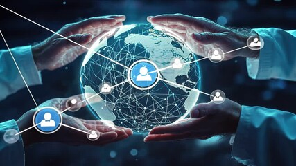 Poster - Digital Connection Concept with Hands Around Global Network Sphere