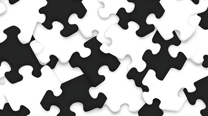 Poster - Interlocking Jigsaw Puzzle Pieces in a Random Pattern Black and White Background Abstract Art