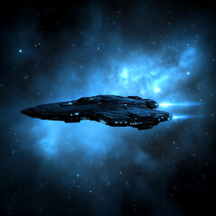 Poster - interstellar cruiser journeying through nebula space exploration and galactic travel adventure
