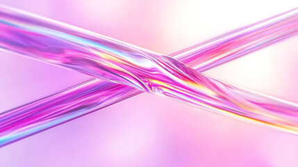 Poster - Intertwined Iridescent Glass Rods with Dreamy Pink Background Abstract Design Concept Artwork