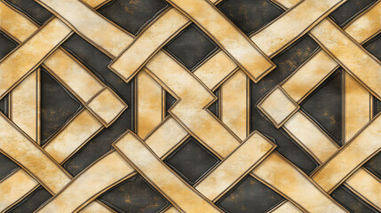 Poster - Interwoven Beige and Dark Gray Metallic Ribbons Forming Geometric Pattern Decorative Art Style
