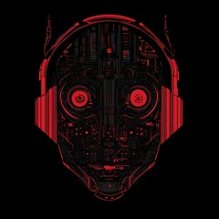Poster - Futuristic robot head, technology, electronic, headphones, art, design, abstract, graphic