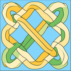 Poster - Interwoven Geometric Knot Pattern in Yellow and Green on Light Blue Background Digital Art Design